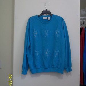 Alfred Dunner 2X Turquoise Long Sleeve Sweatshirt Embellished Bodice